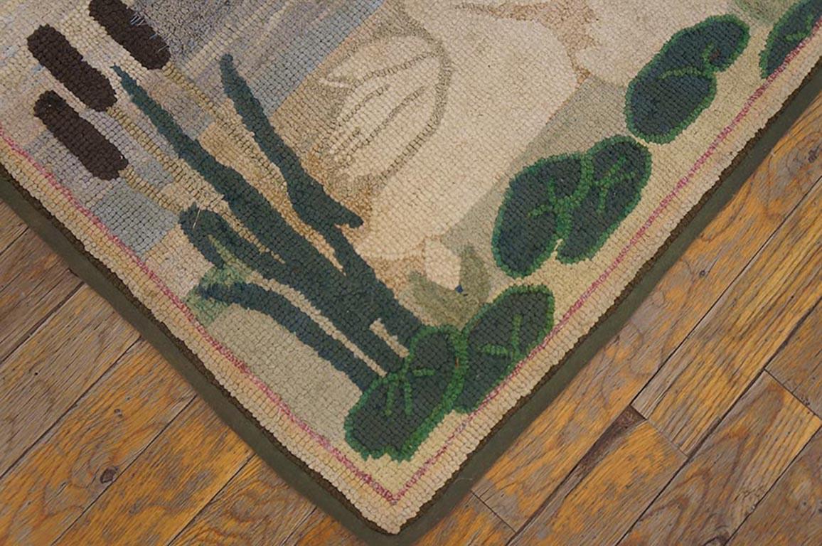 Hand-Woven Antique American Hooked Rug 2' 2