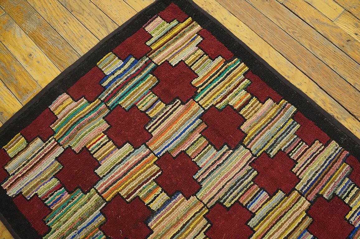 Hand-Woven Antique American Hooked Rug 2' 2