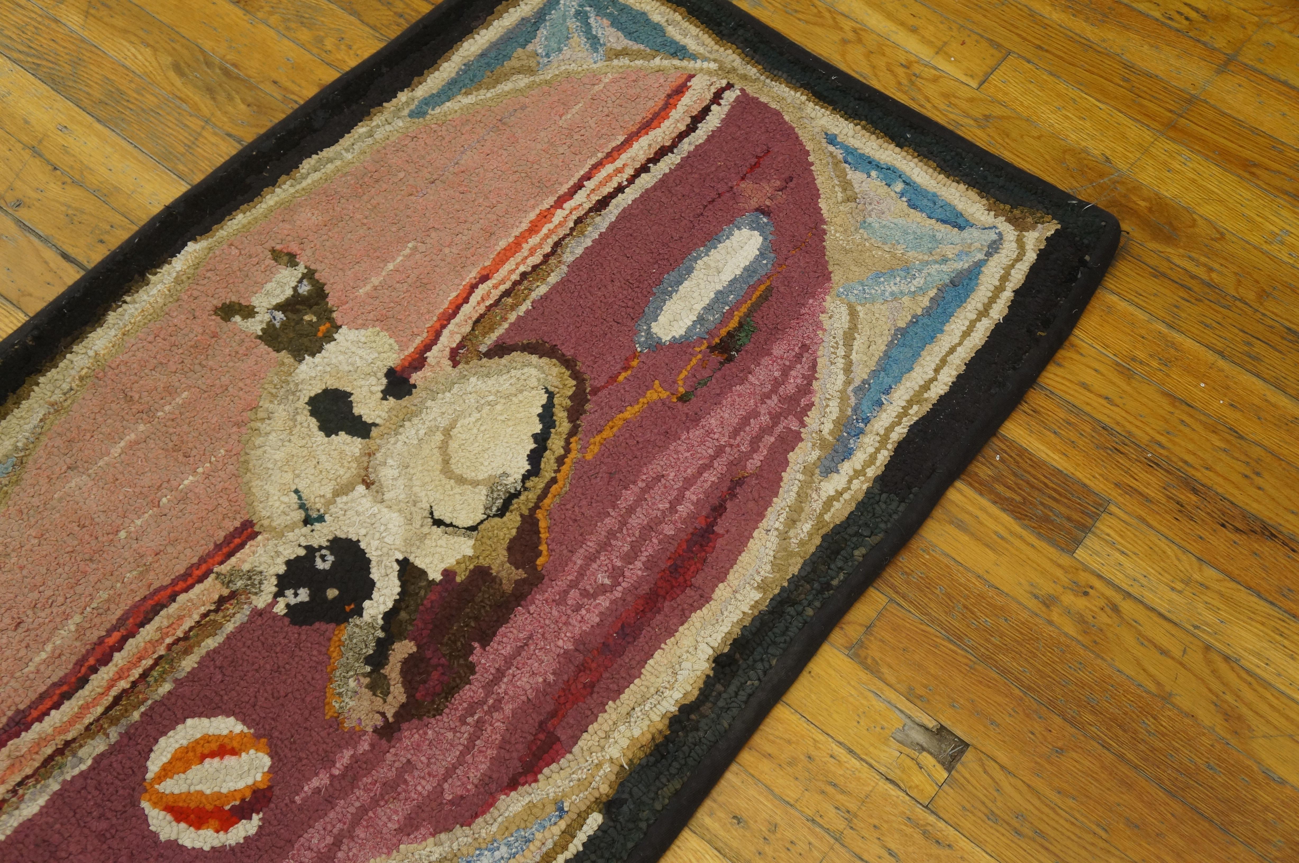 Hand-Woven Antique American Hooked Rug For Sale