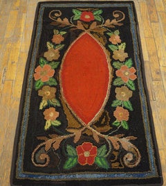 Delicate Brown Background & Nice Roses in the Center Antique American Hooked Rug