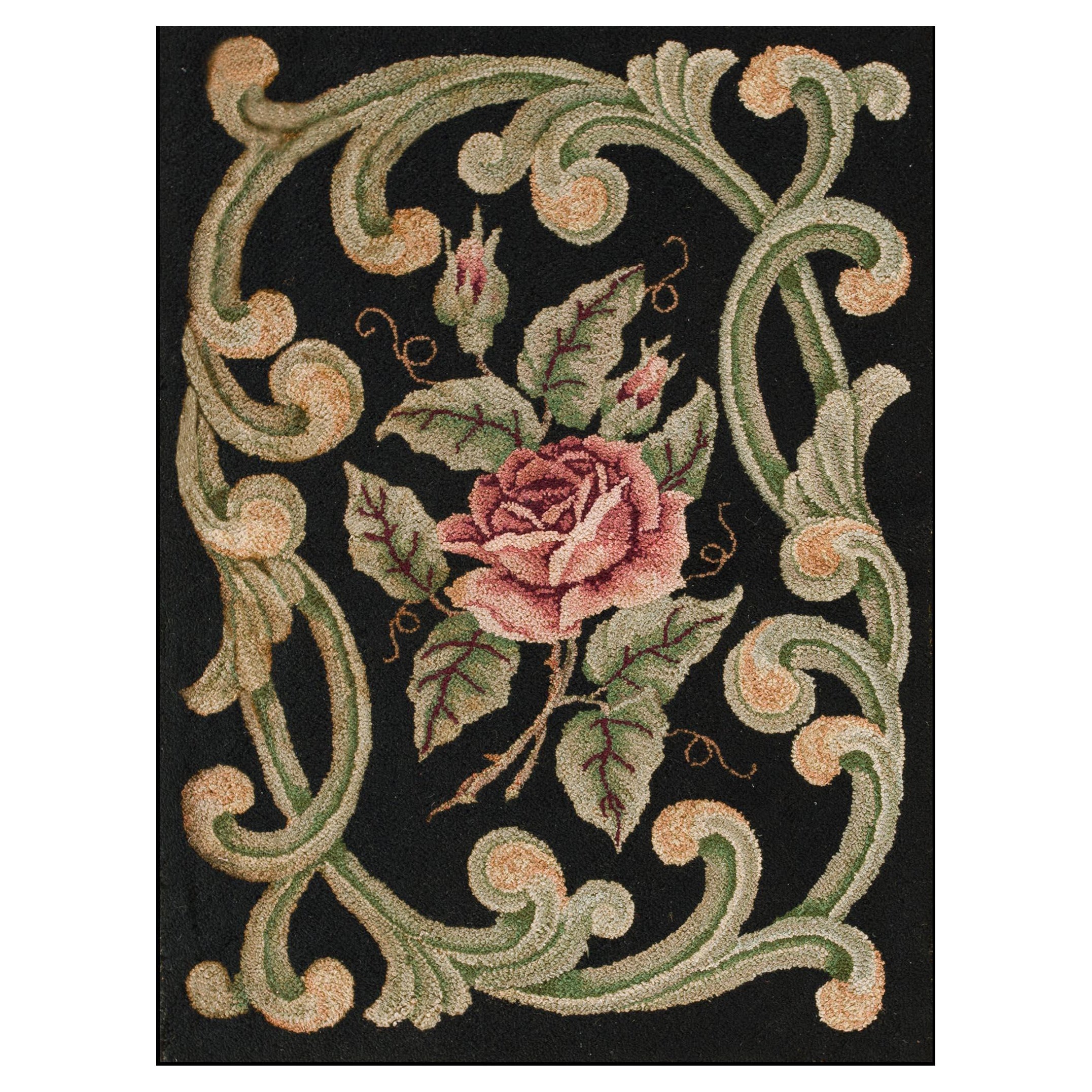 Tapis crocheté américain ancien 2'2" x3'0"