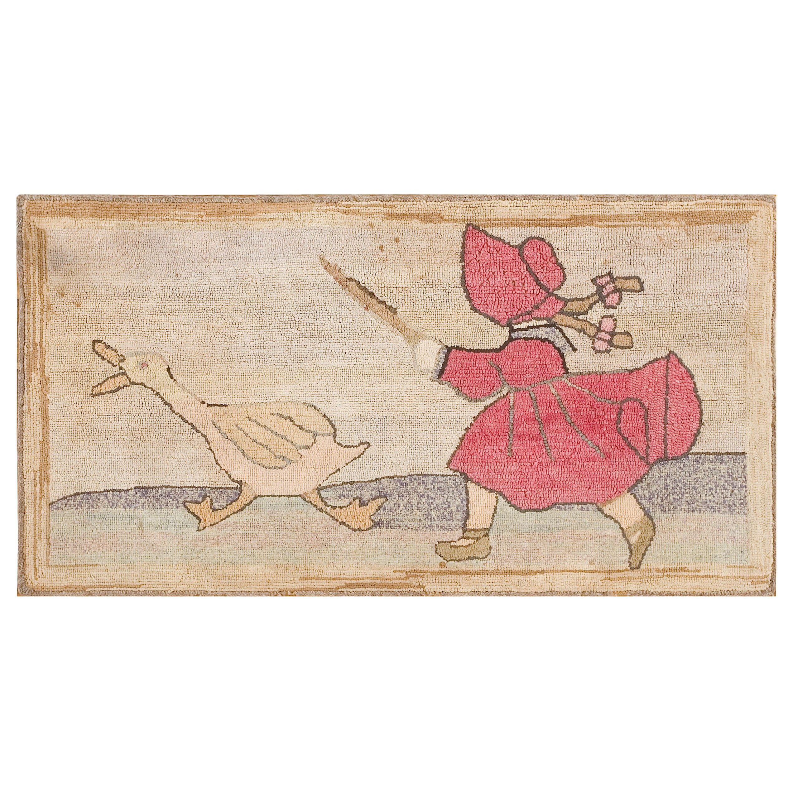 Tappeto antico americano con ganci 2'2" x4'2" in vendita