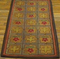 1900s Multicolor 5Star Antique American Hooked Rug Hand-Woven Wool 2'2" x 4'8"