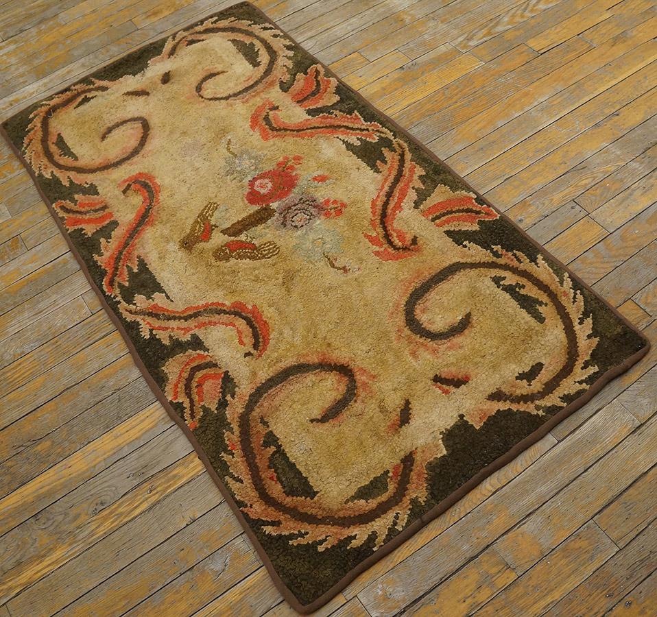 Early 20th Century Antique American Hooked Rug 2' 3
