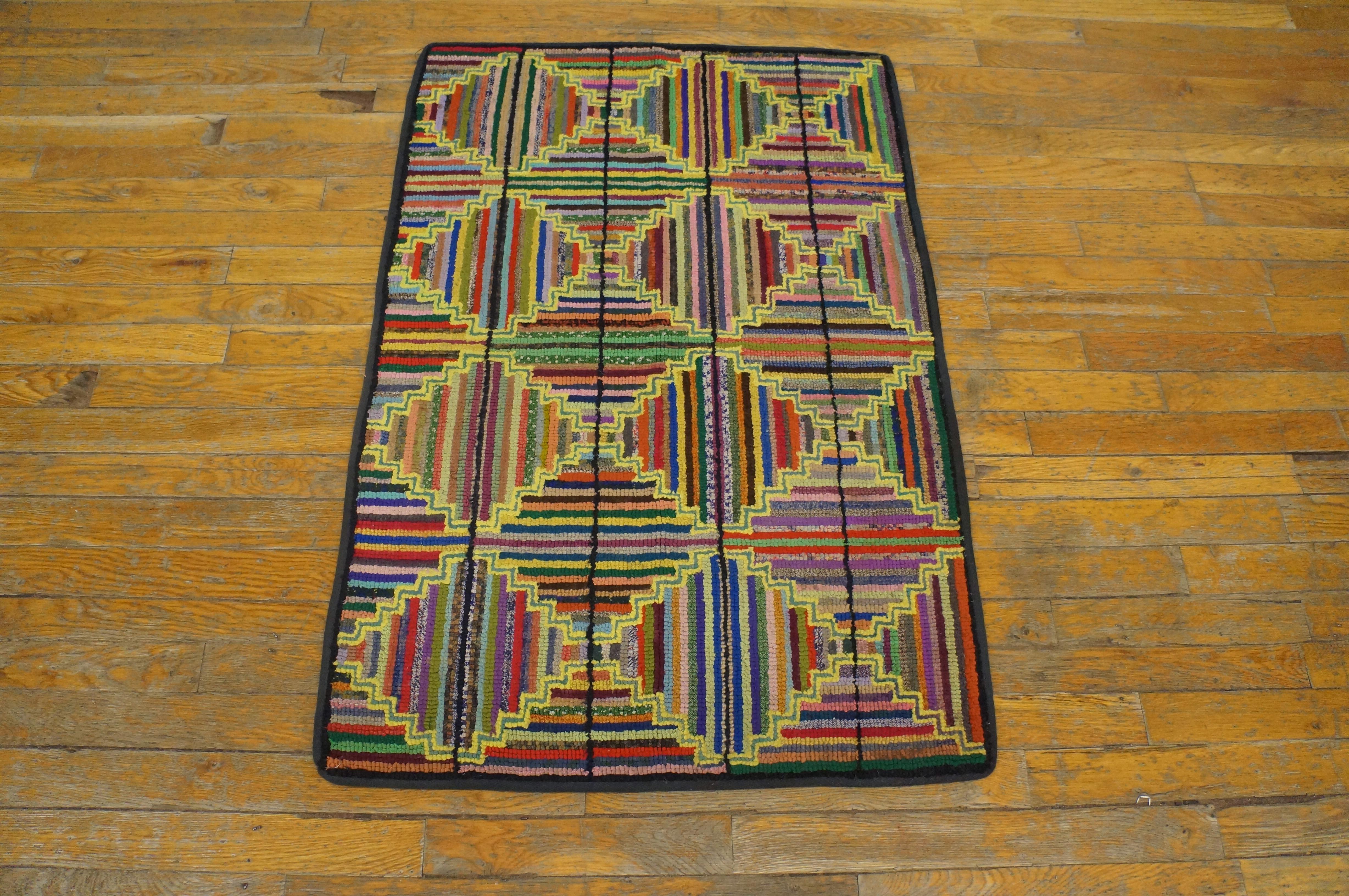 Hand-Woven Antique American Hooked Rug 2'3