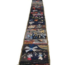 1920s Antique American Hooked Runner Rug 2'3" x 19'10"