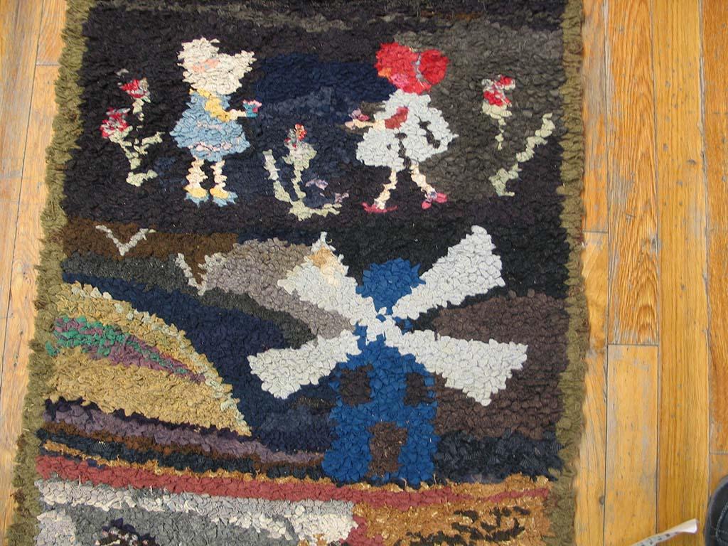 Antique American Hooked Rug 2' 3