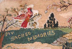 1910 Scenic Folk Art Antique American Hooked Rug 2'3"x3'2" Americana Bird Carpet