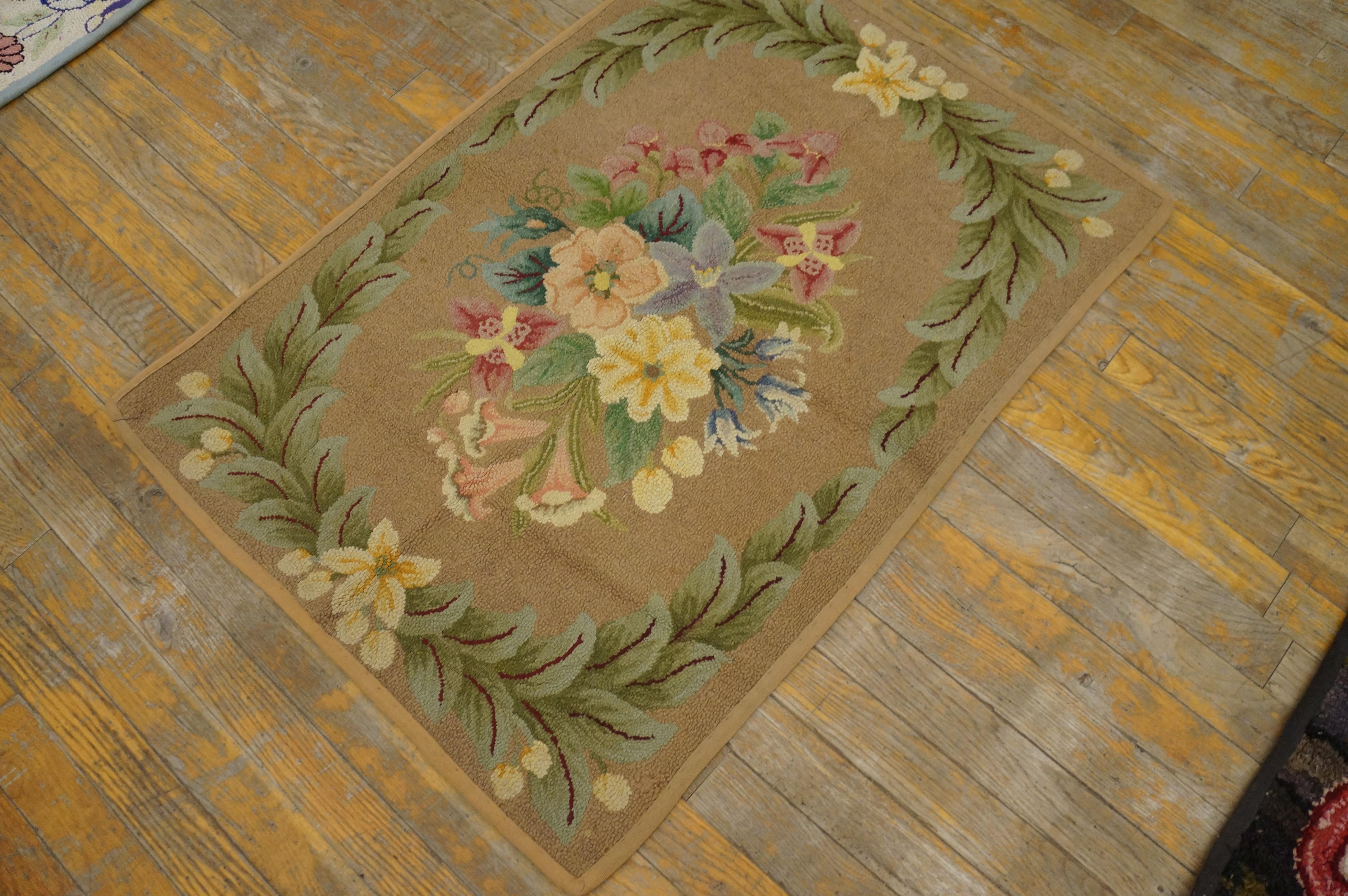 Antique American Hooked rug. Size: 2'3