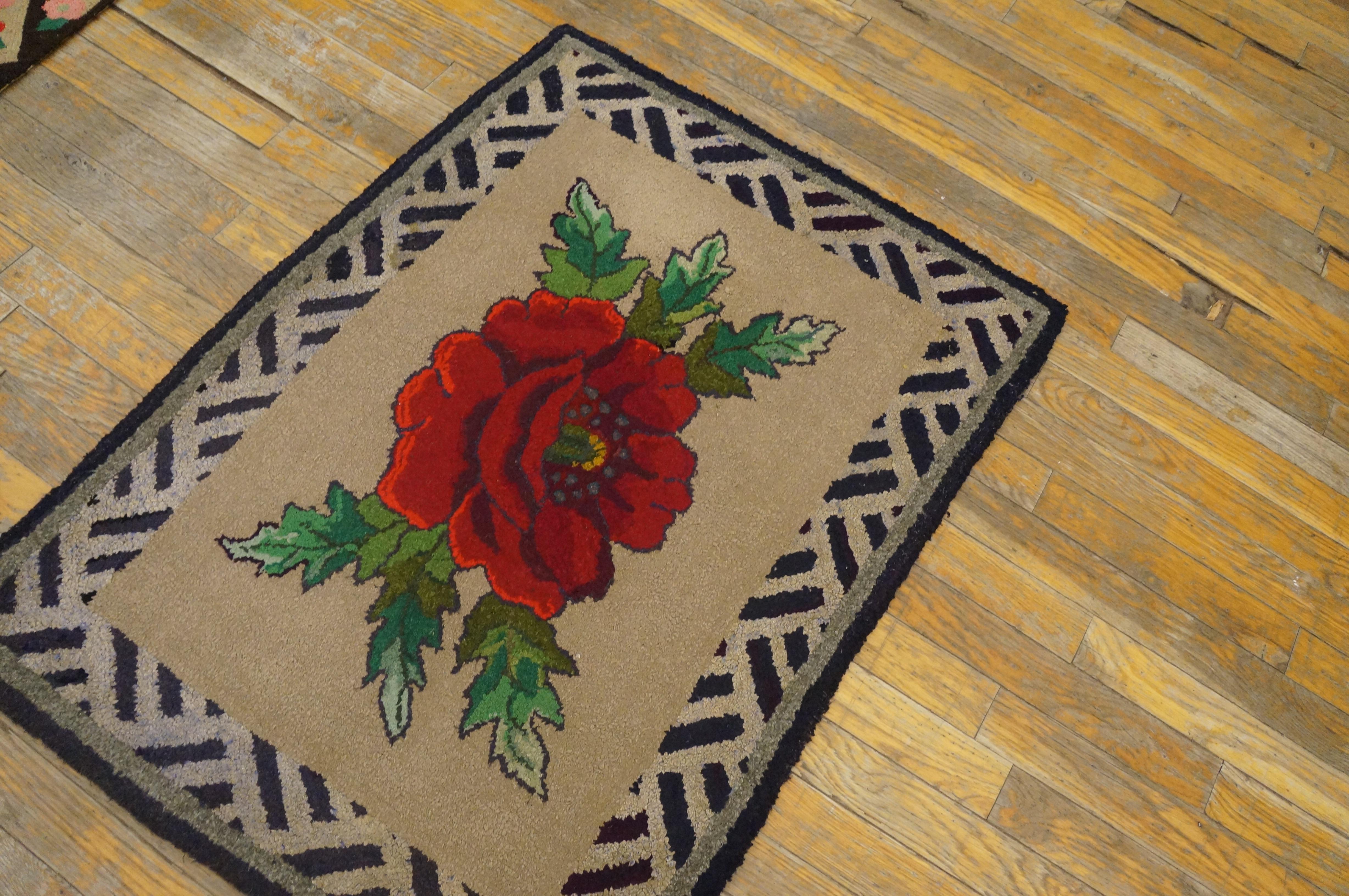 Antique American hooked rug, size: 2'3