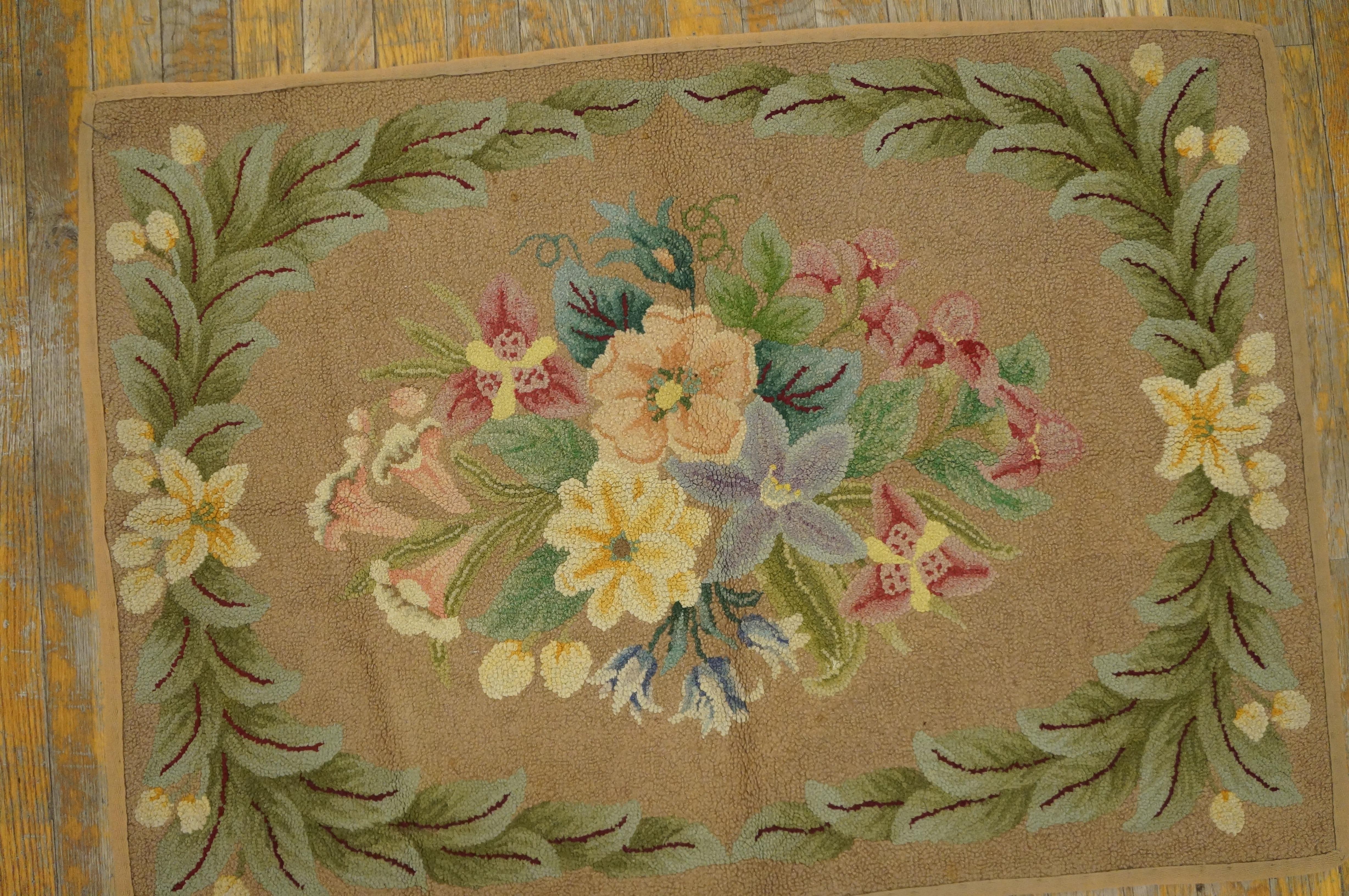 Hand-Knotted Antique American Hooked Rug For Sale