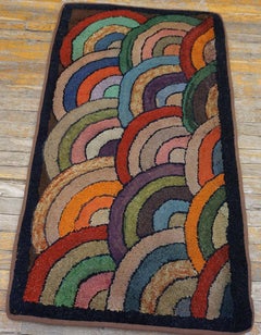 1925 Colorful Rainbow Antique American Hooked Rug 2'3" x 4'4" Folk Art Carpet