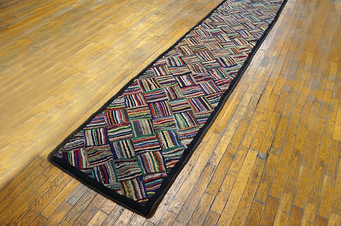 Hand-Woven 1930s American Hooked Rug with Basket Weave Pattern ( 2'4