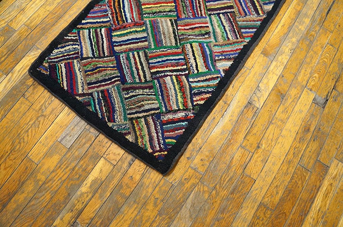 1930s American Hooked Rug with Basket Weave Pattern ( 2'4