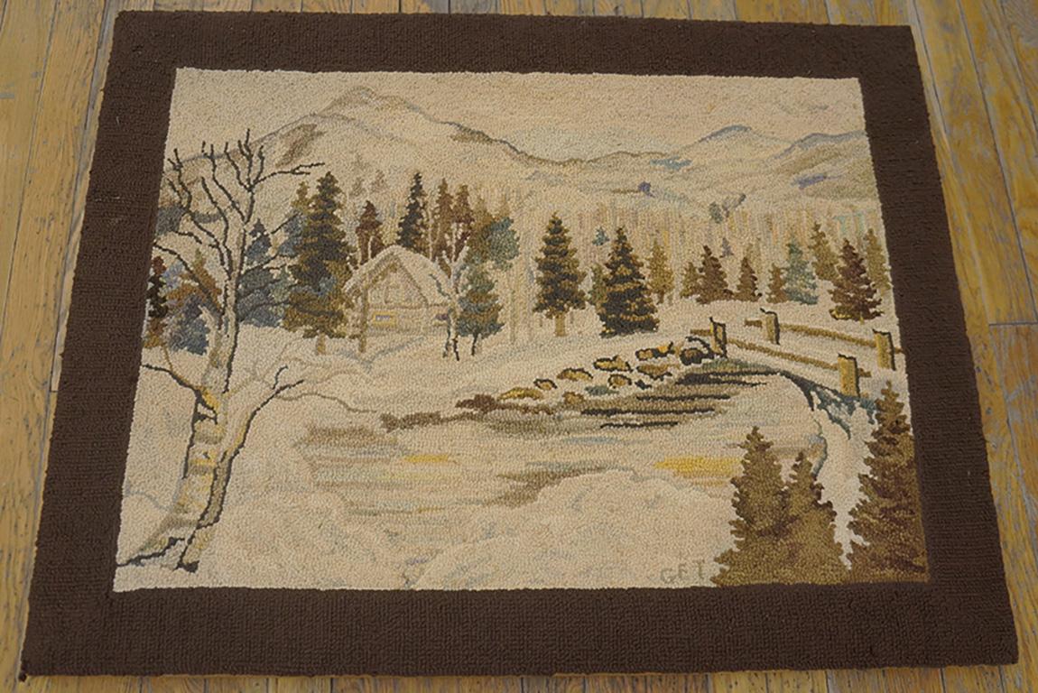 Antique American Hooked rug, size: 2'4