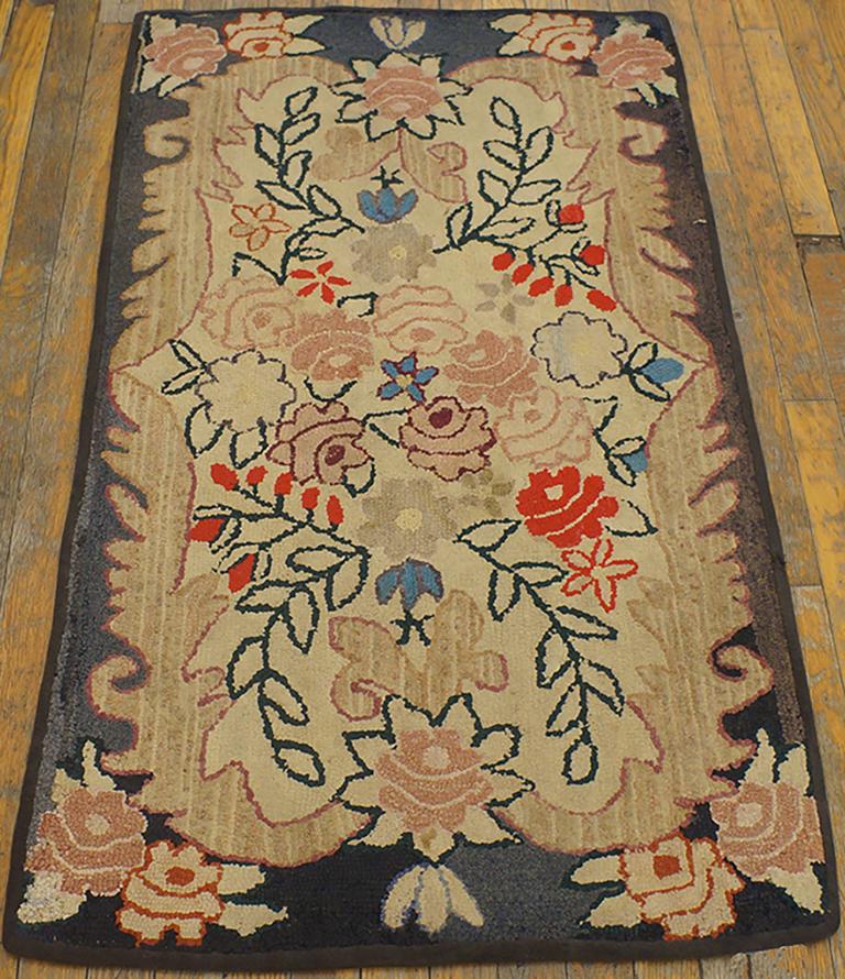 Hand-Woven Antique American Hooked Rug 2' 4