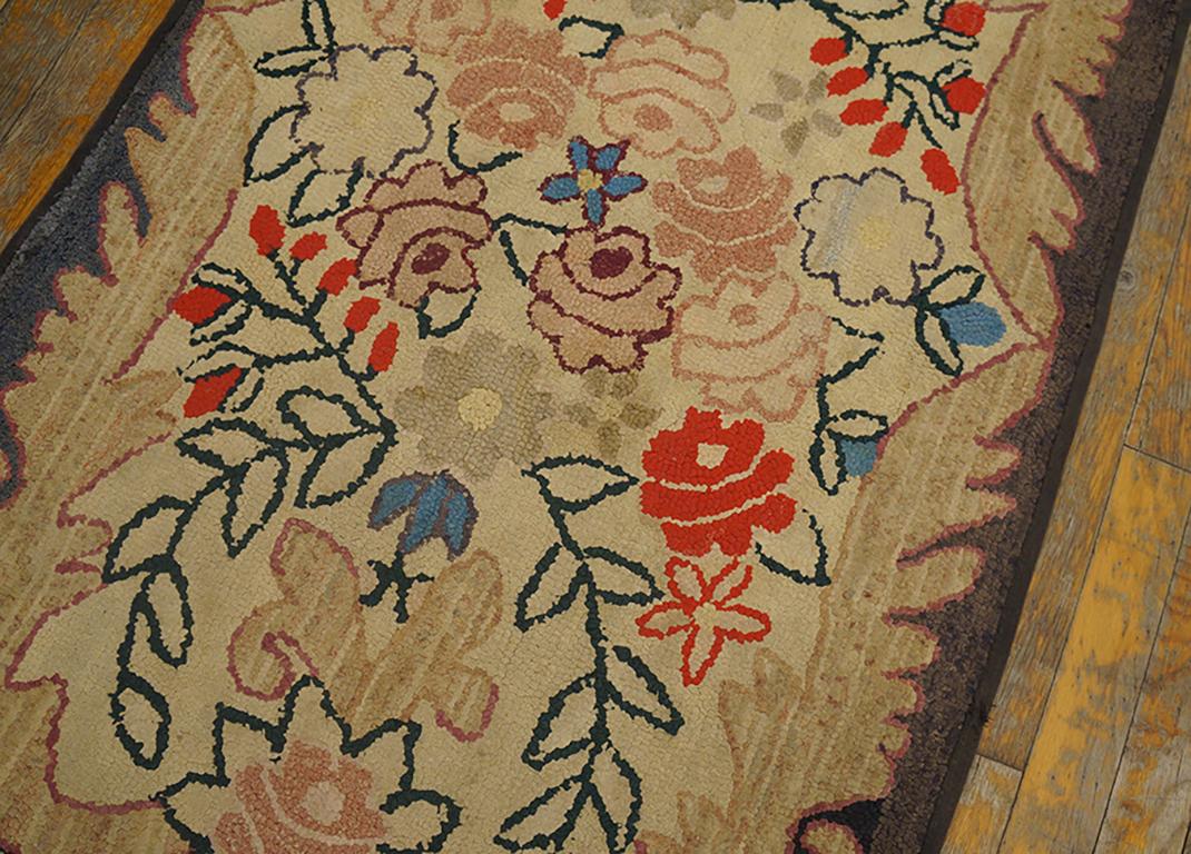 Wool Antique American Hooked Rug 2' 4