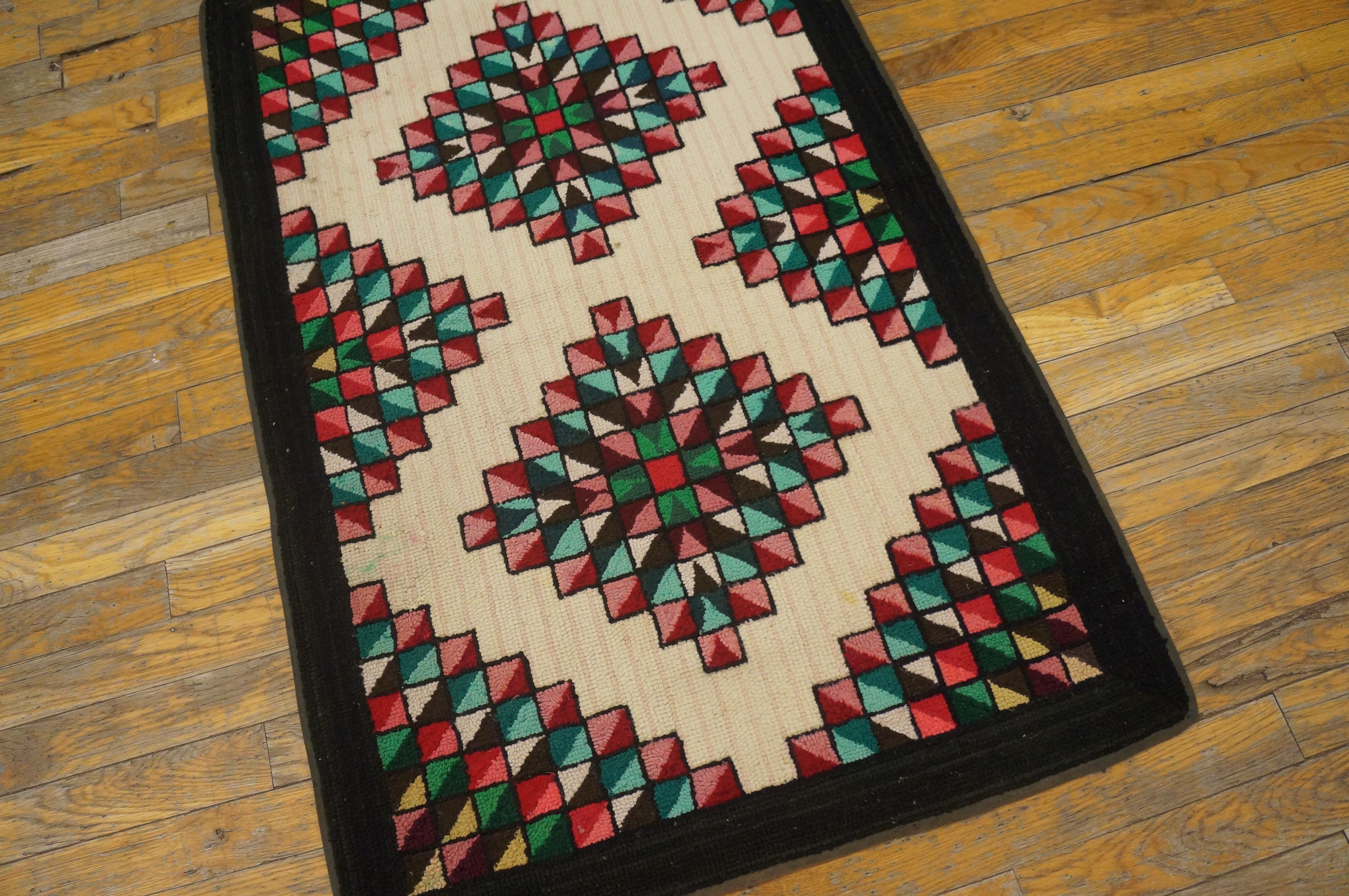 Antique American hooked rug, size: 2'4