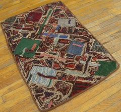 1940s Multicolor Abstract Antique American Hooked Rug 2'5"x3'6" Wool Carpet