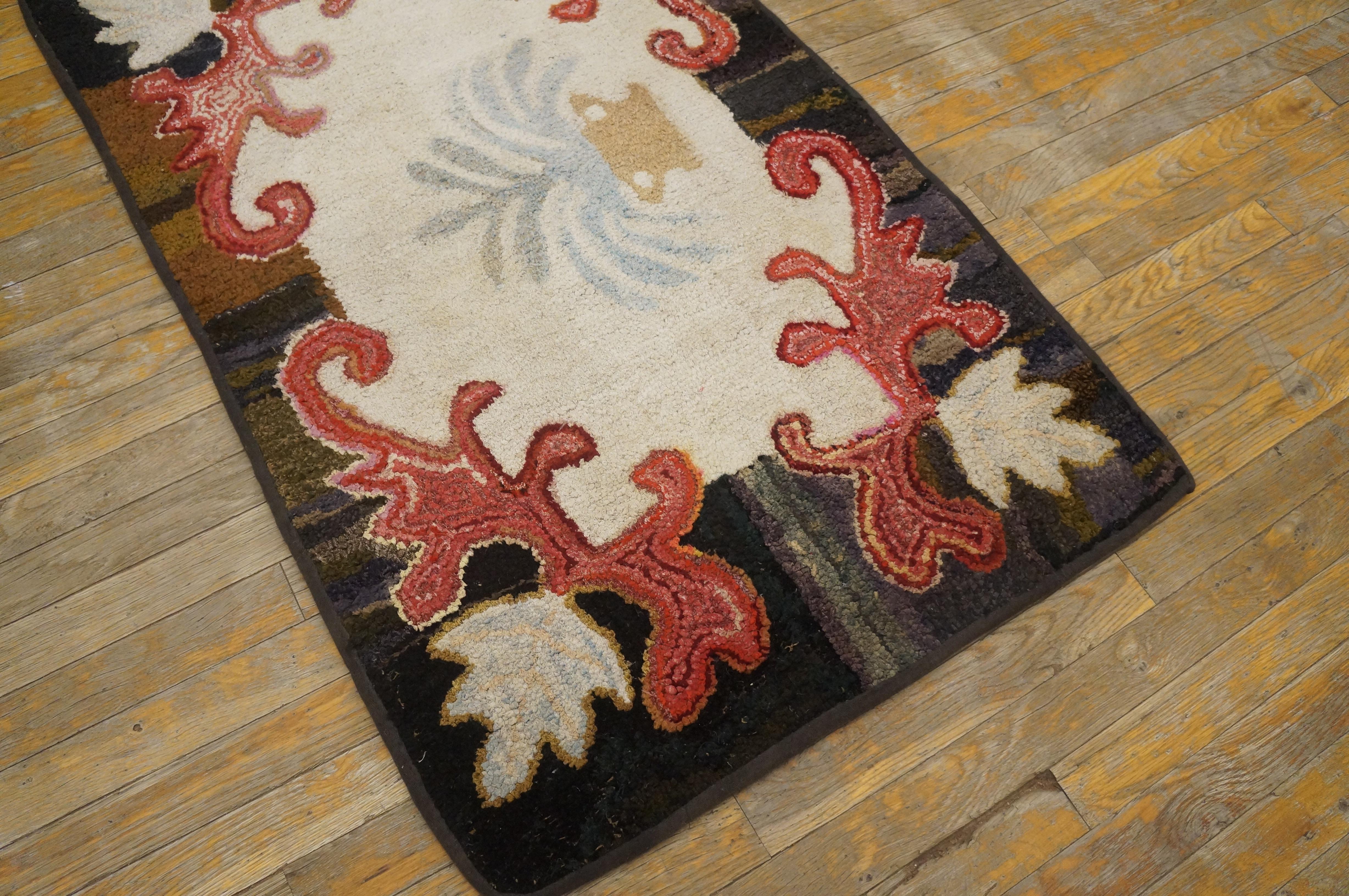 Hand-Woven Antique American Hooked Rug For Sale