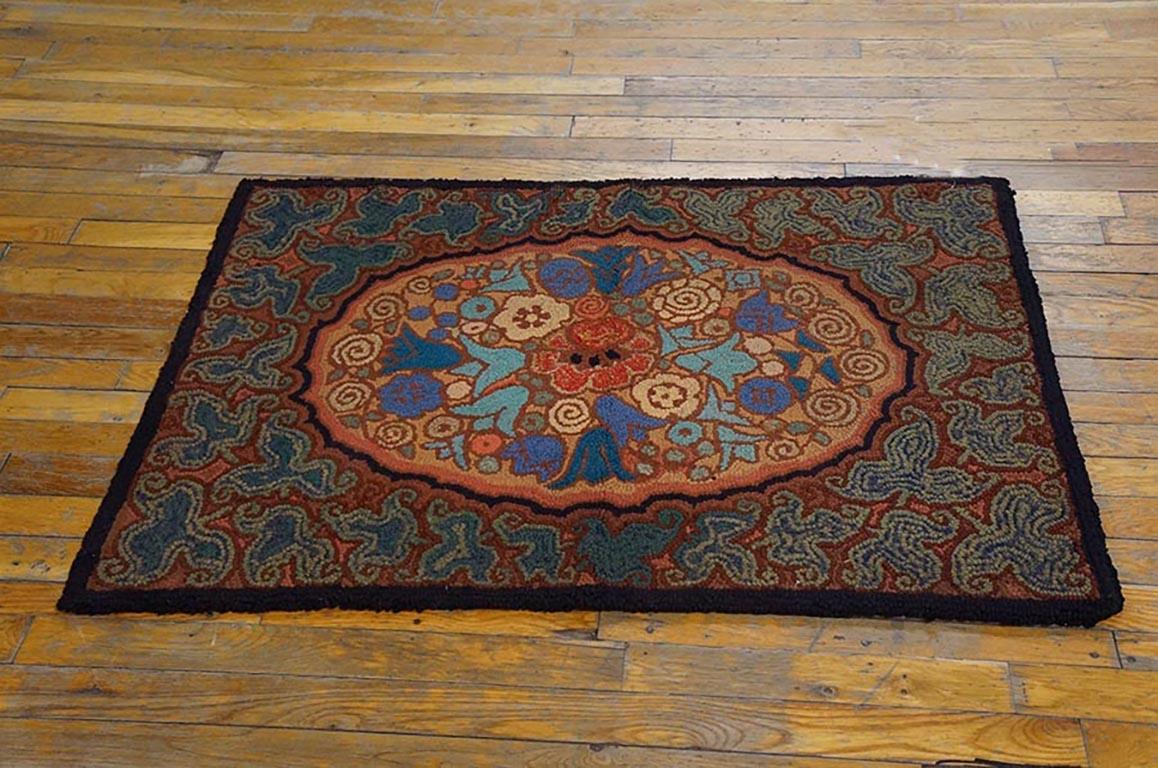 Hand-Woven 1920s American Hooked Rug ( 2'6