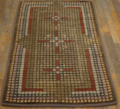 1940s Earth Tone Colorful Antique American Hooked Rug 2'6"x4'6" Wool Folk Carpet