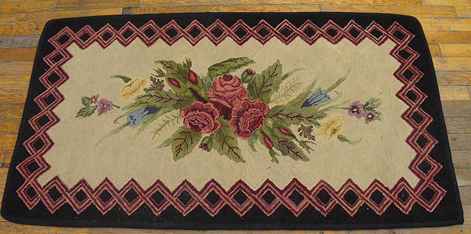 Tapis crocheté américain ancien, taille : 2'6