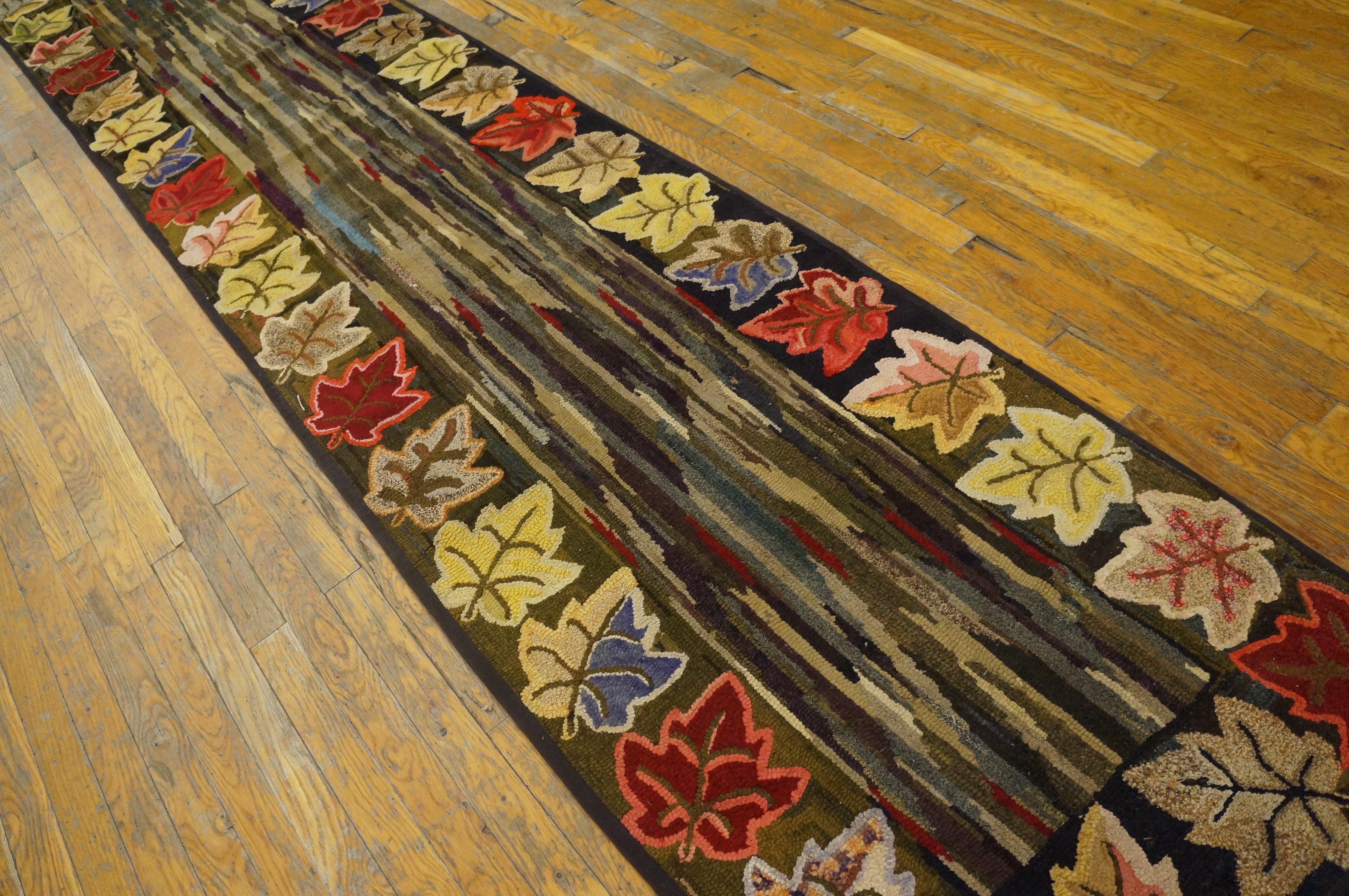 1930s American Hooked Rug Runner ( 2'6