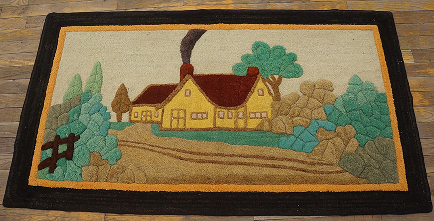 Tapis crocheté américain ancien. Taille : 2'6