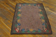 1920s Rose Abstract Folk Art Antique American Hooked Rug 2'6" x 3'9" Wool Carpet