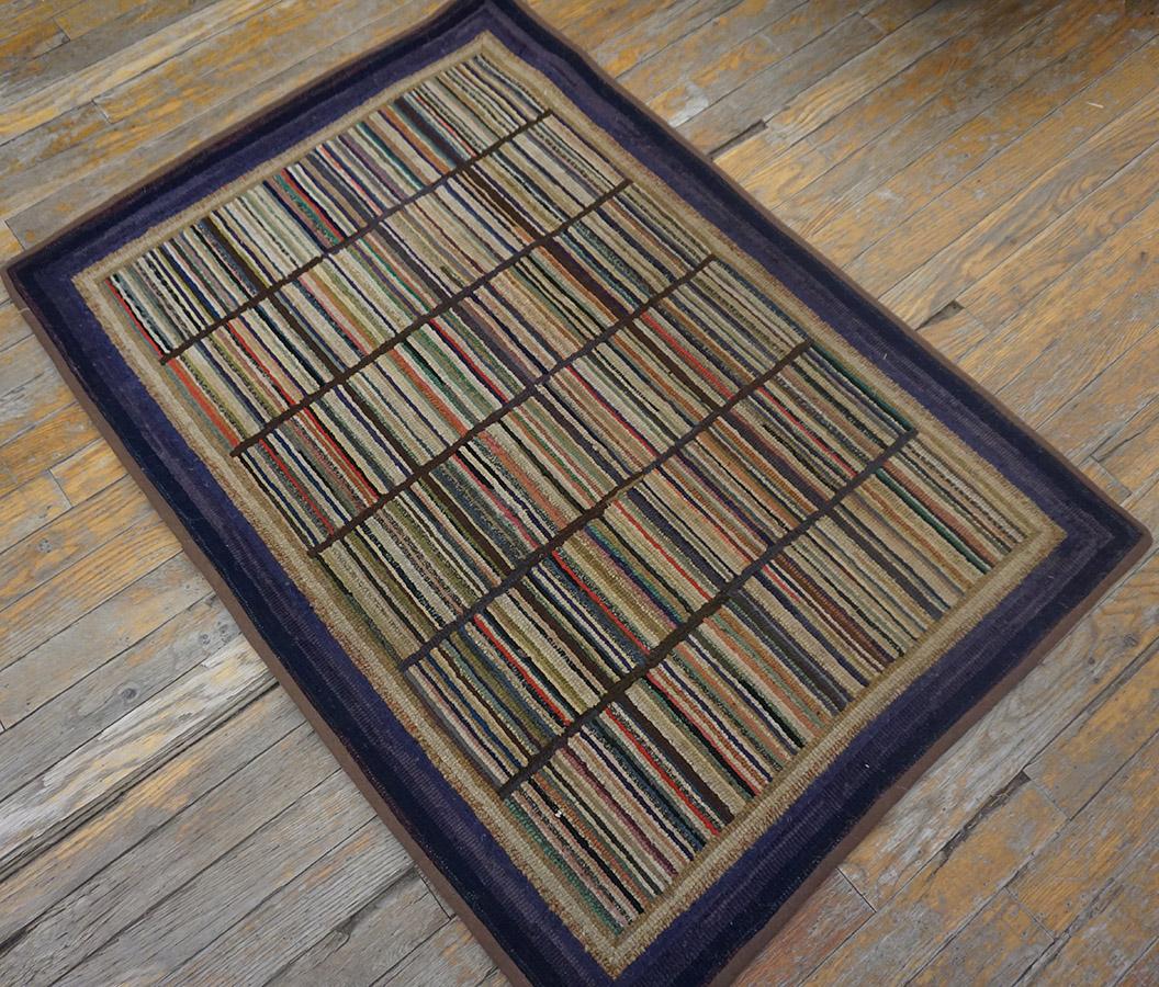 Wool Antique American Hooked Rug For Sale