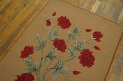 1920s Camel Roses Folk Art Antique American Hooked Rug 2'8"x4'7" Handwoven Carpe