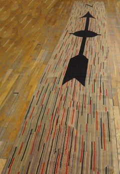 1920s Beige Modern Antique American Hooked Rug 2'8" x 20' Wool Handwoven Carpet