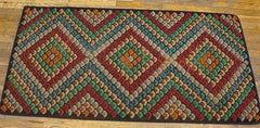1930s Multicolor Medallion Antique American Hooked Rug 2'8"x 5'4" Wool Carpet