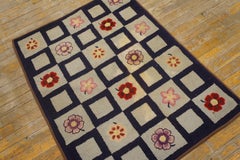 1930s Gray Folk Art Checkerboard Antique American Hooked Rug 2'8"x3'8" Carpet