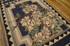 Beautiful Earth-Tone Color in a Small Floral Design Antique American Hooked Rug