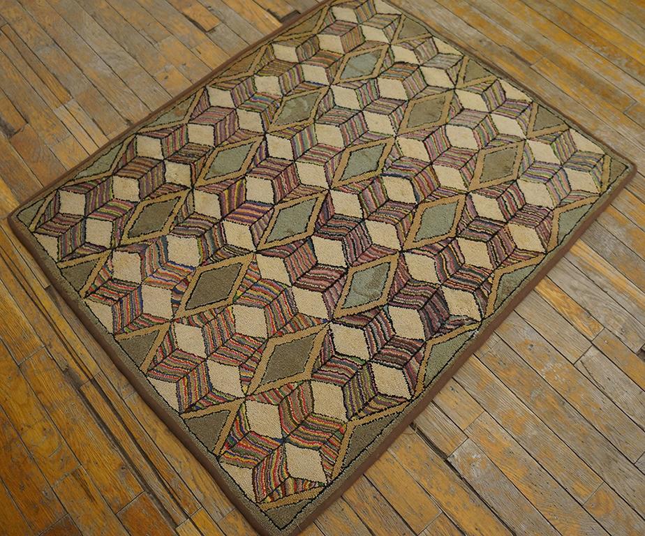 Antique American hooked rug. Size: 2'9