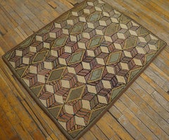 Extremely Artistic and Complex Folk Art Design Antique American Hooked Rug