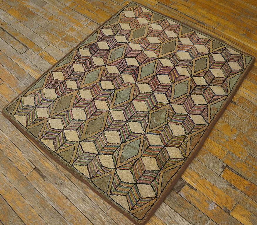 Hand-Woven Antique American Hooked Rug For Sale