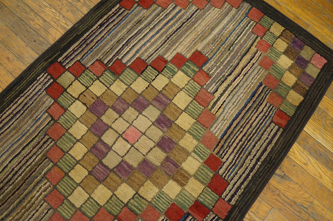 Hand-Woven Antique American Hooked Rug 3' 0
