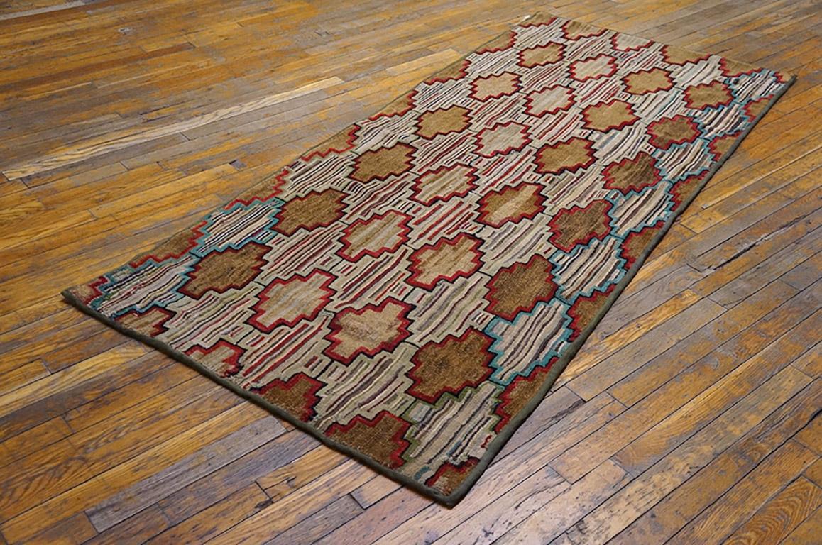 Hand-Woven Early 20th Century American Hooked Rug ( 3' x 7' - 91 x 213 ) 