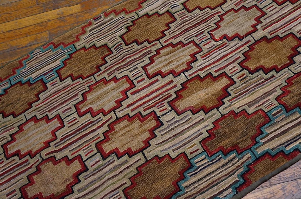 Wool Early 20th Century American Hooked Rug ( 3' x 7' - 91 x 213 ) 