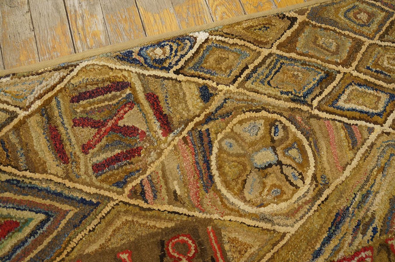Wool American Hooked Rug From 1870s ( 3'1