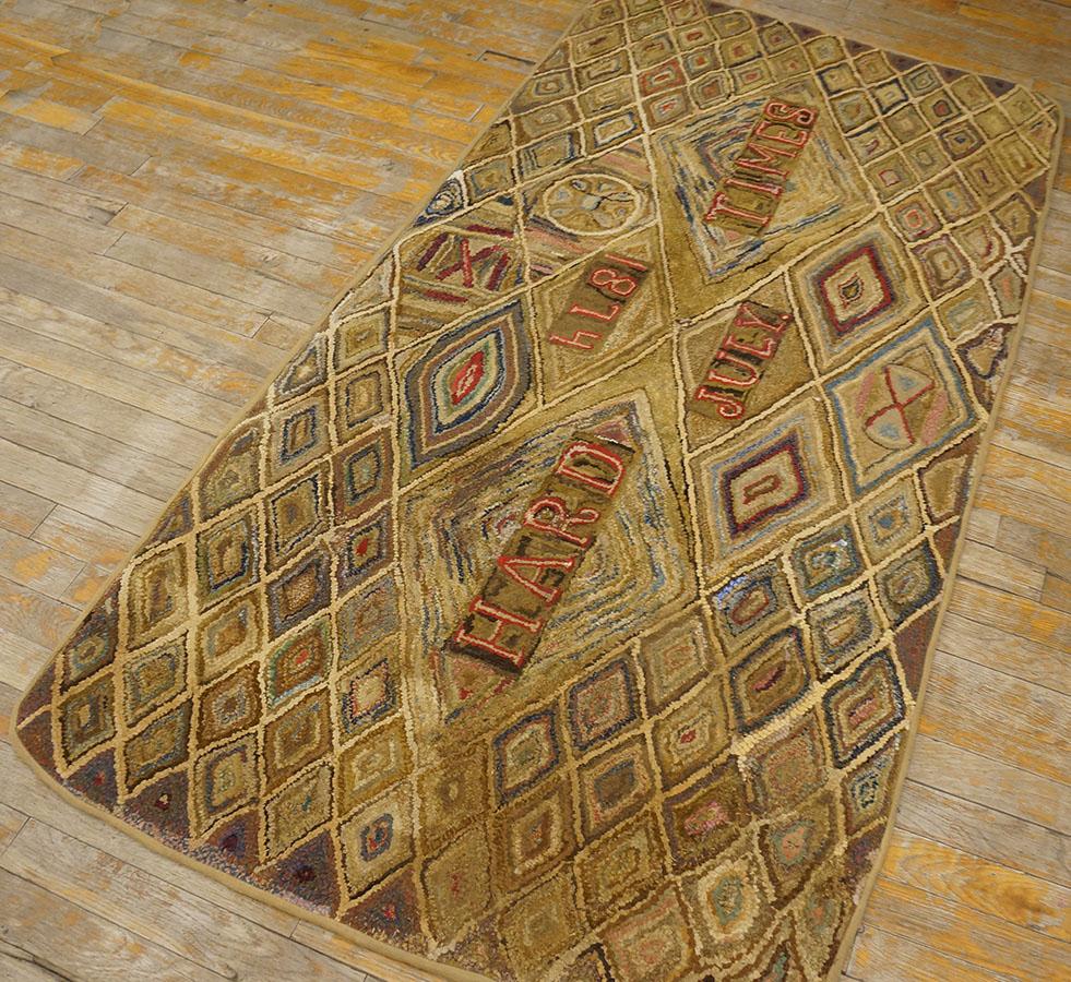 American Hooked Rug From 1870s ( 3'1
