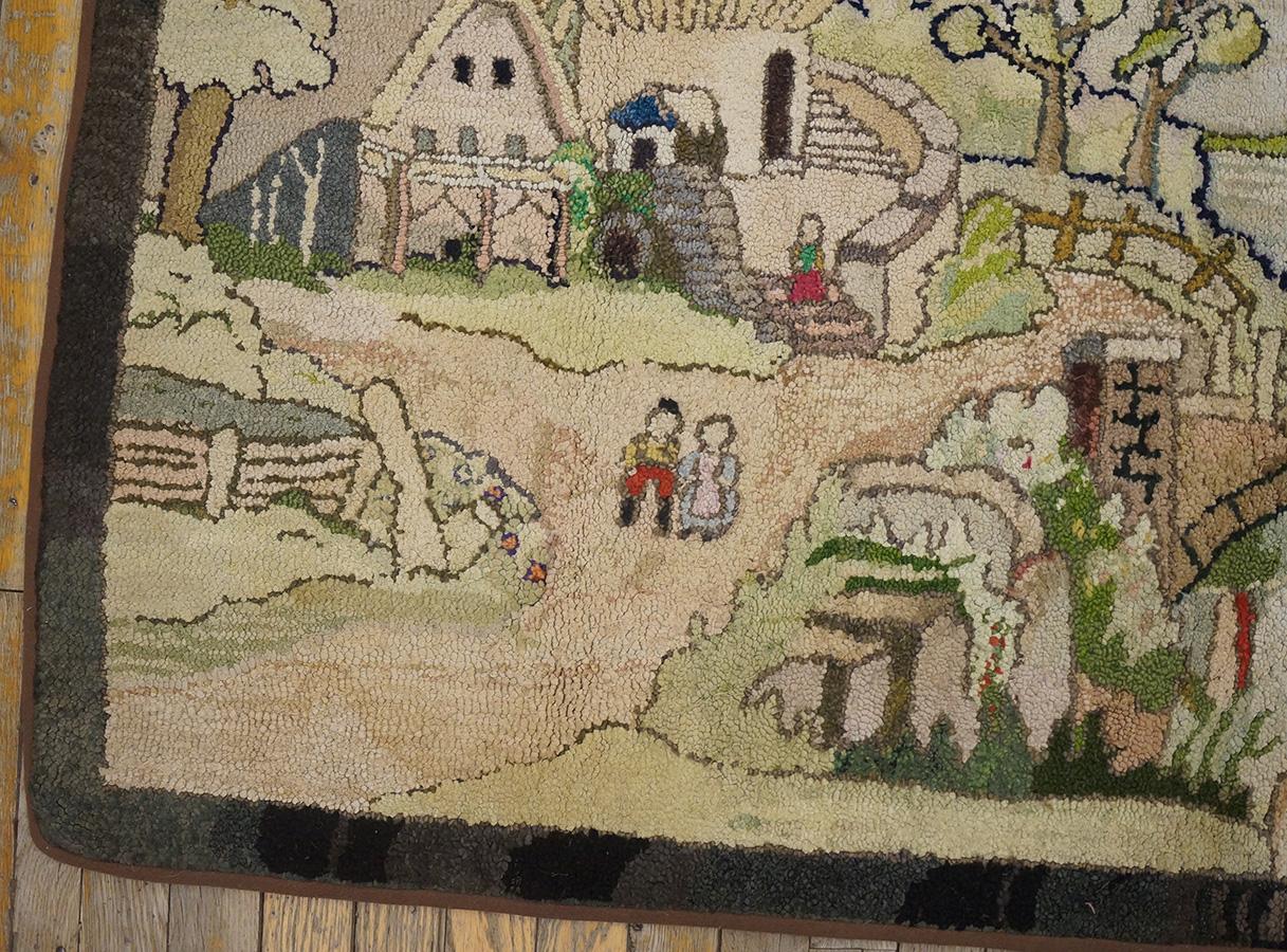 Mid 20th Century Pictorial American Hooked Rug ( 3'2