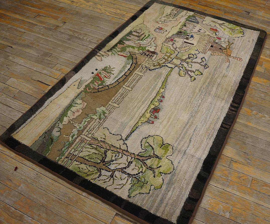 Hand-Woven Mid 20th Century Pictorial American Hooked Rug ( 3'2