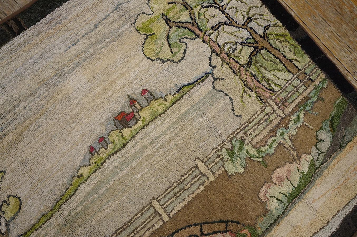 Pictorial American Hooked Teppich mit Kapuze aus der Mitte des 20. Jahrhunderts ( 3'2