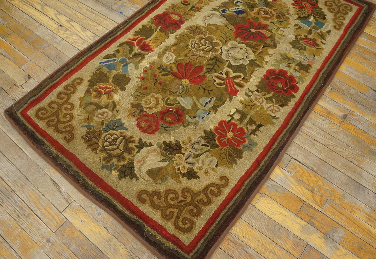 Americano Tappeto americano del XIX secolo con ganci ( 3'3'' x 5' - 99 x 152 ) in vendita