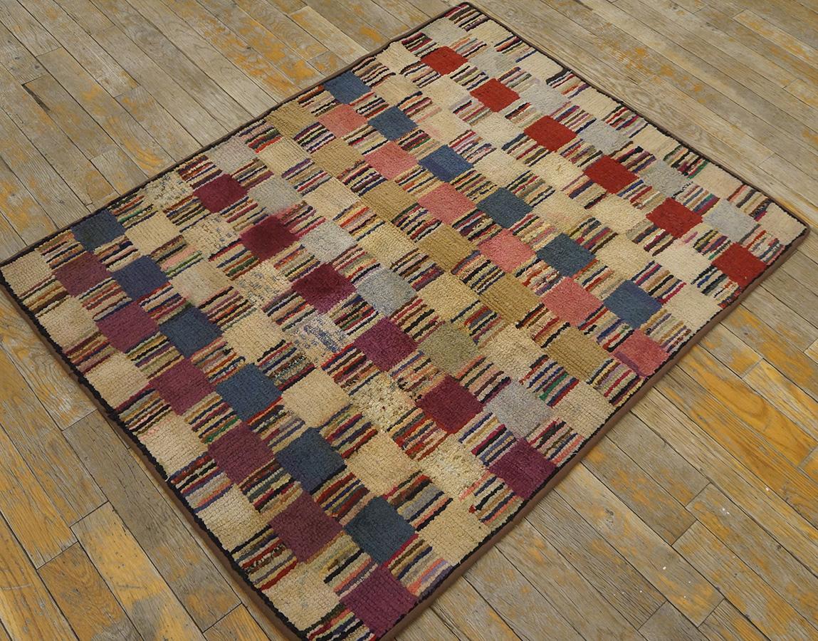 Hand-Woven Antique American Hooked Rug 3'3