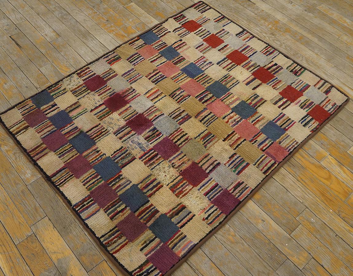 Américain Tapis crocheté américain ancien de 3'3
